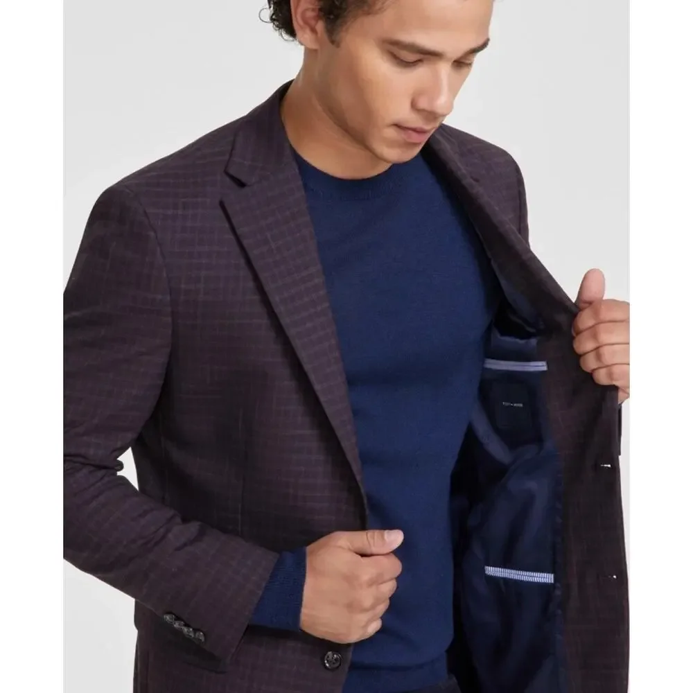 Tommy Hilfiger Men's Purple Check Conrad Modern-Fit Formal Suit Blazer Size 36R